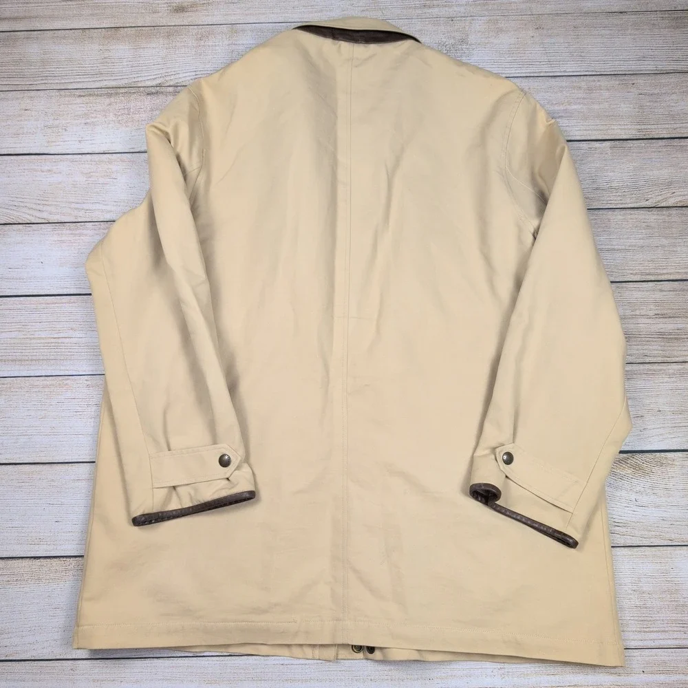 VTG Polo Ralph Lauren M FieldbJacket XL Tan Brown Leather Trim‎ Button Up Barn
